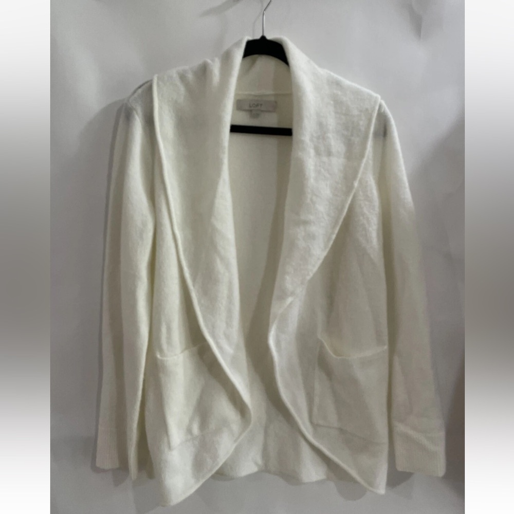 Ann Taylor Loft Womens Cardigan Size XS White Open Front Sweater Long Sleeve Top
